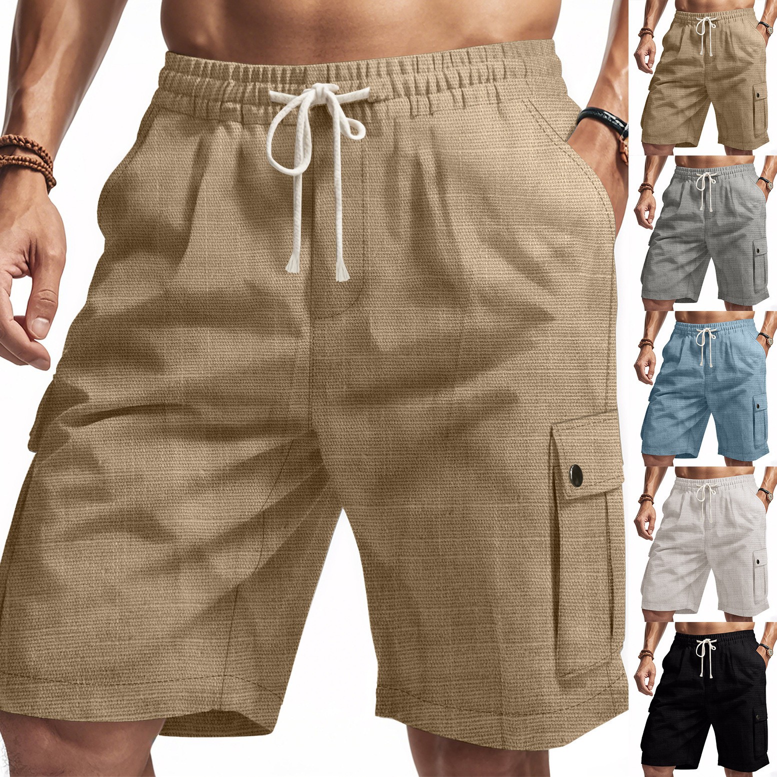 Linen Shorts Men - Men's Summer Straight Leg Cargo Shorts