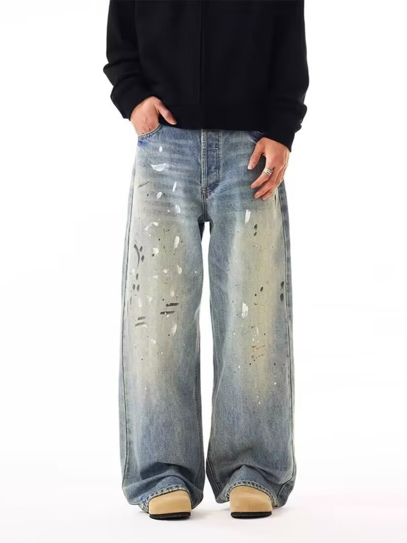 Summer Clothing Drip - Men Straight Jeans Drip Denim Trousers
