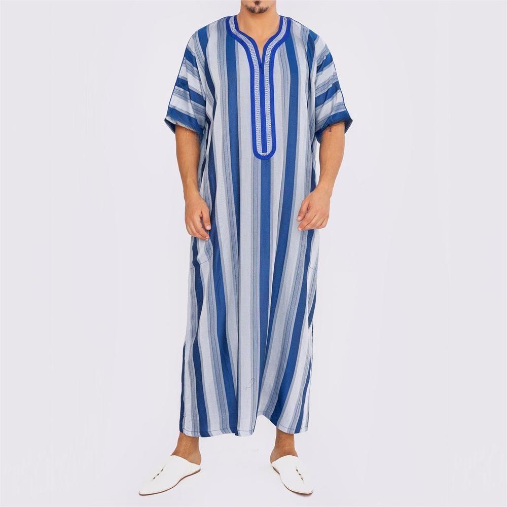 Summer Clothing Material - Men's Short Sleeve Long Robe Large