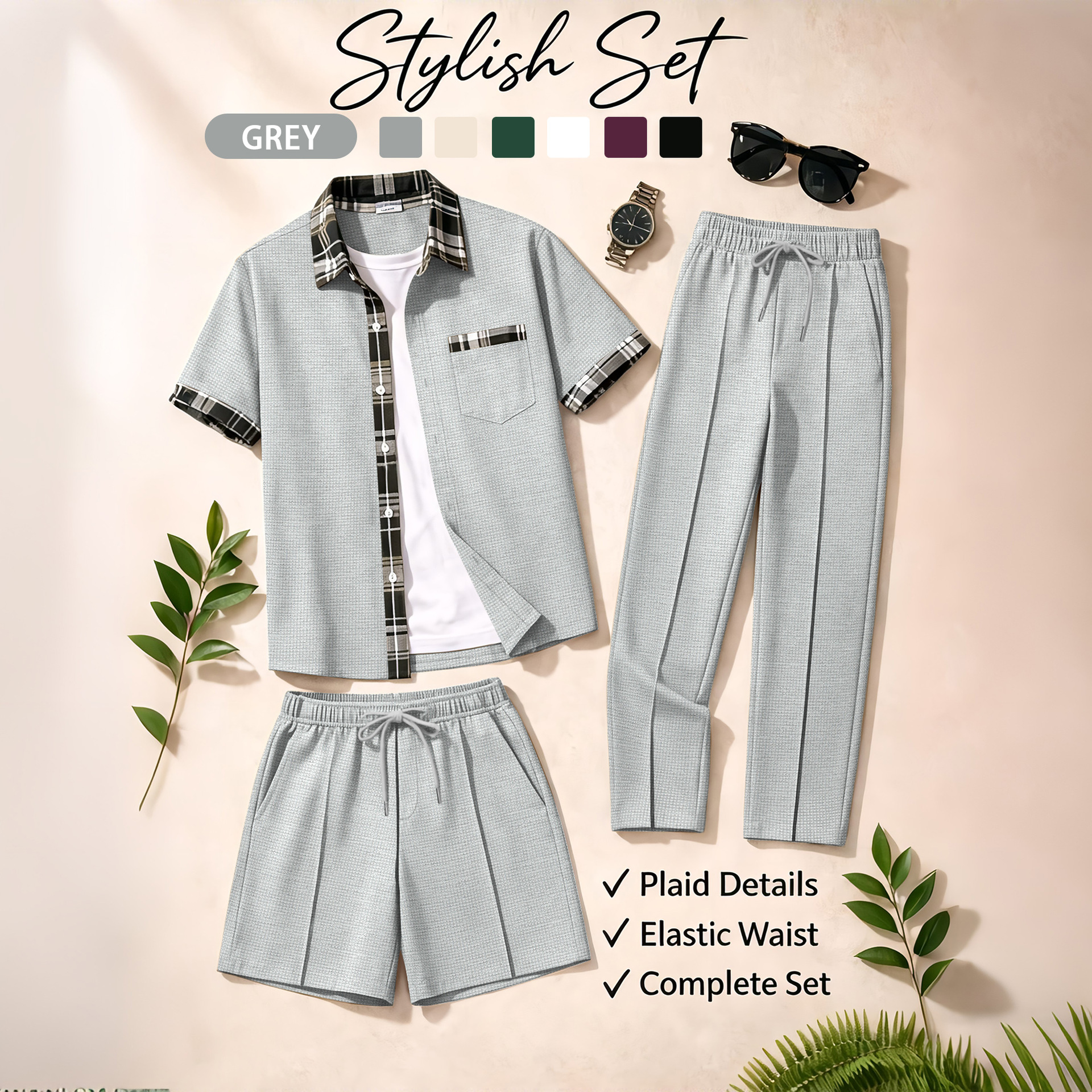 Summer Clothing Outfits - Men's 3 Piece Waffle Knit Tracksuit