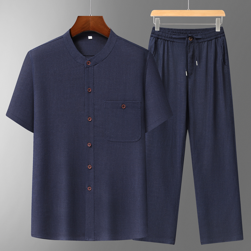 Summer Clothing Shops - Men's Cotton Linen Tang Suit Short-Sleeved