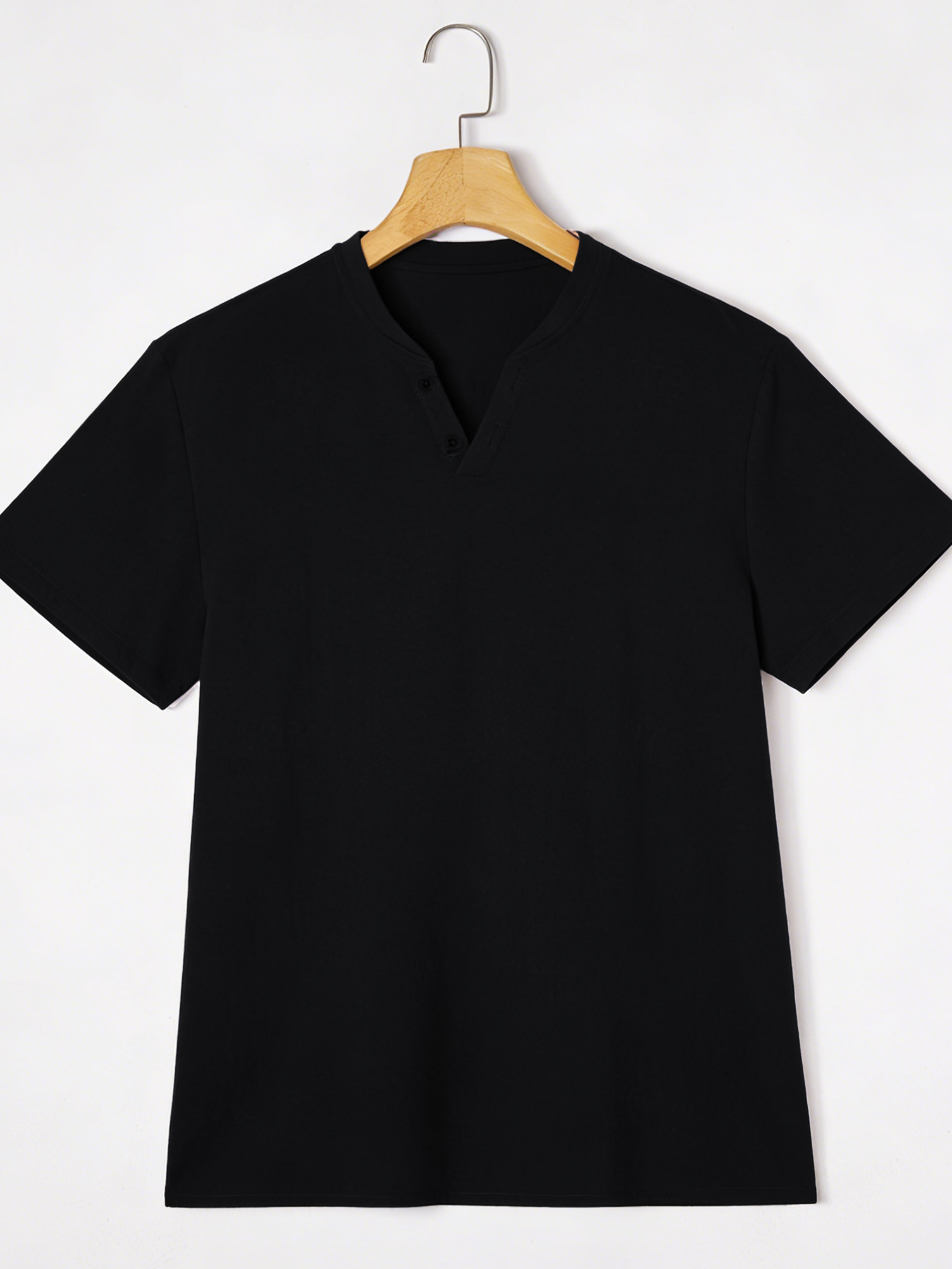 Elegant Black Henley Short-Sle - Linen Shorts Men review and price