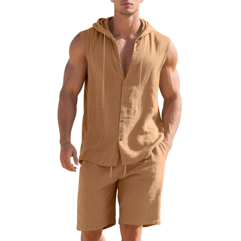 Men Solid Cotton Linen Hooded  - Linen Shorts Men review and price