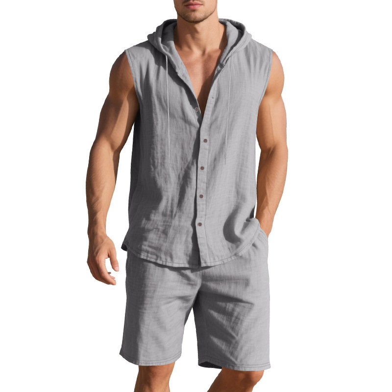 Men Solid Cotton Linen Hooded  - Linen Shorts Men review and price