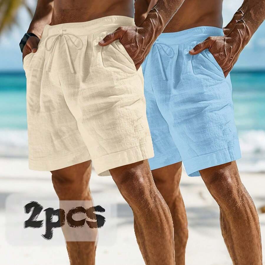 2pcs Mens Linen Shorts Casual  - Linen Shorts Men review and price