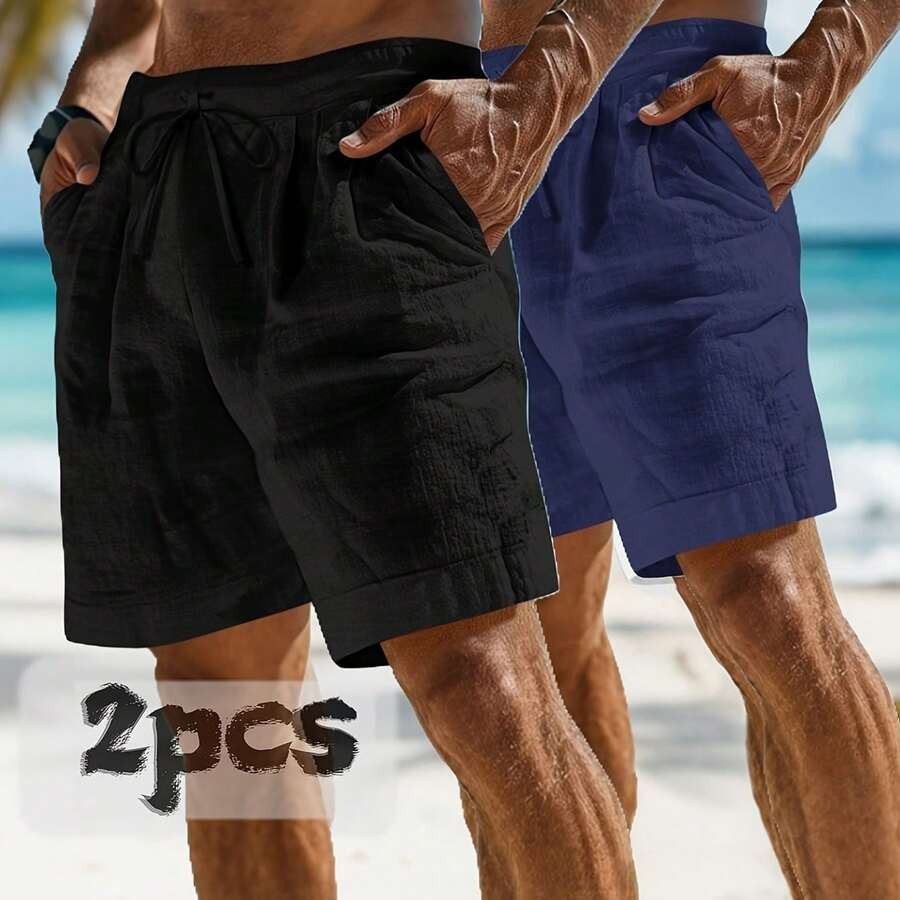 2pcs Mens Linen Shorts Casual  - Linen Shorts Men review and price