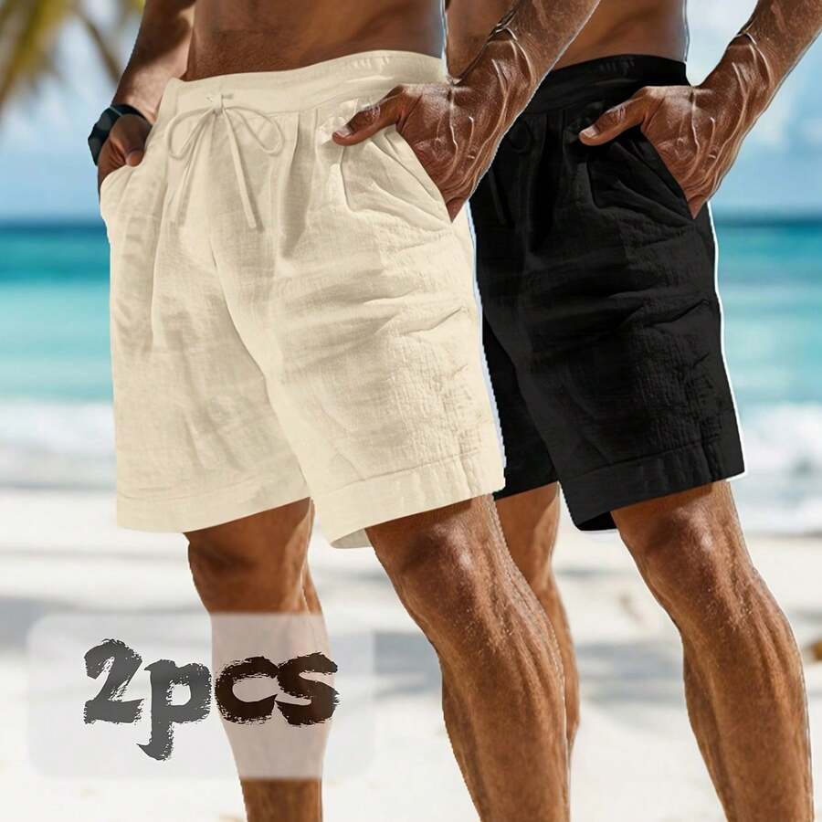 2pcs Mens Linen Shorts Casual  - Linen Shorts Men review and price
