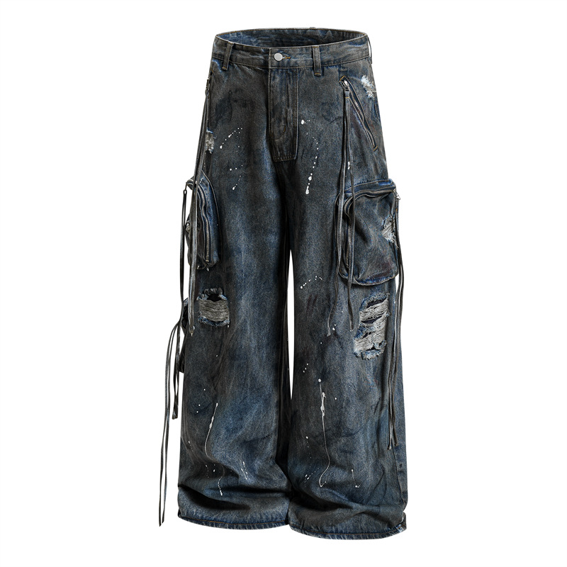 Men Straight Jeans Pockets Hol - Summer Clothing Drip review and price