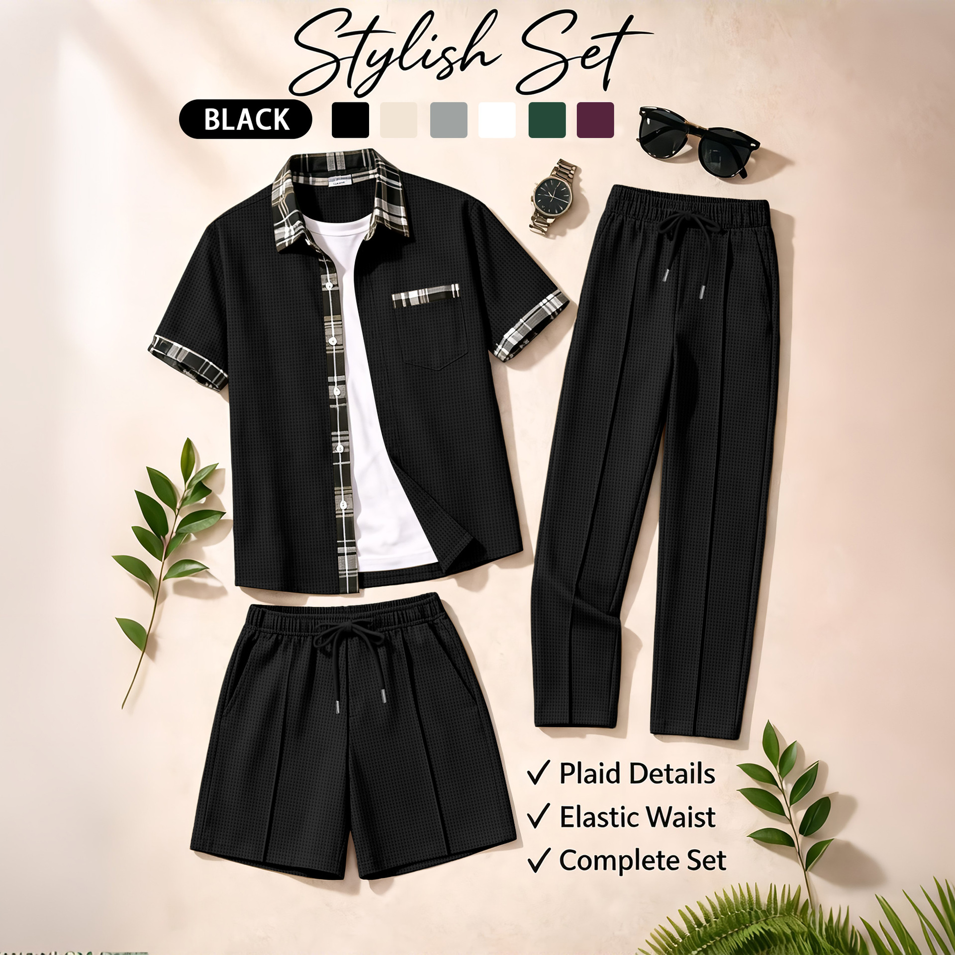 Men's 3 Piece Waffle Knit Trac - Summer Clothing Outfits review and price