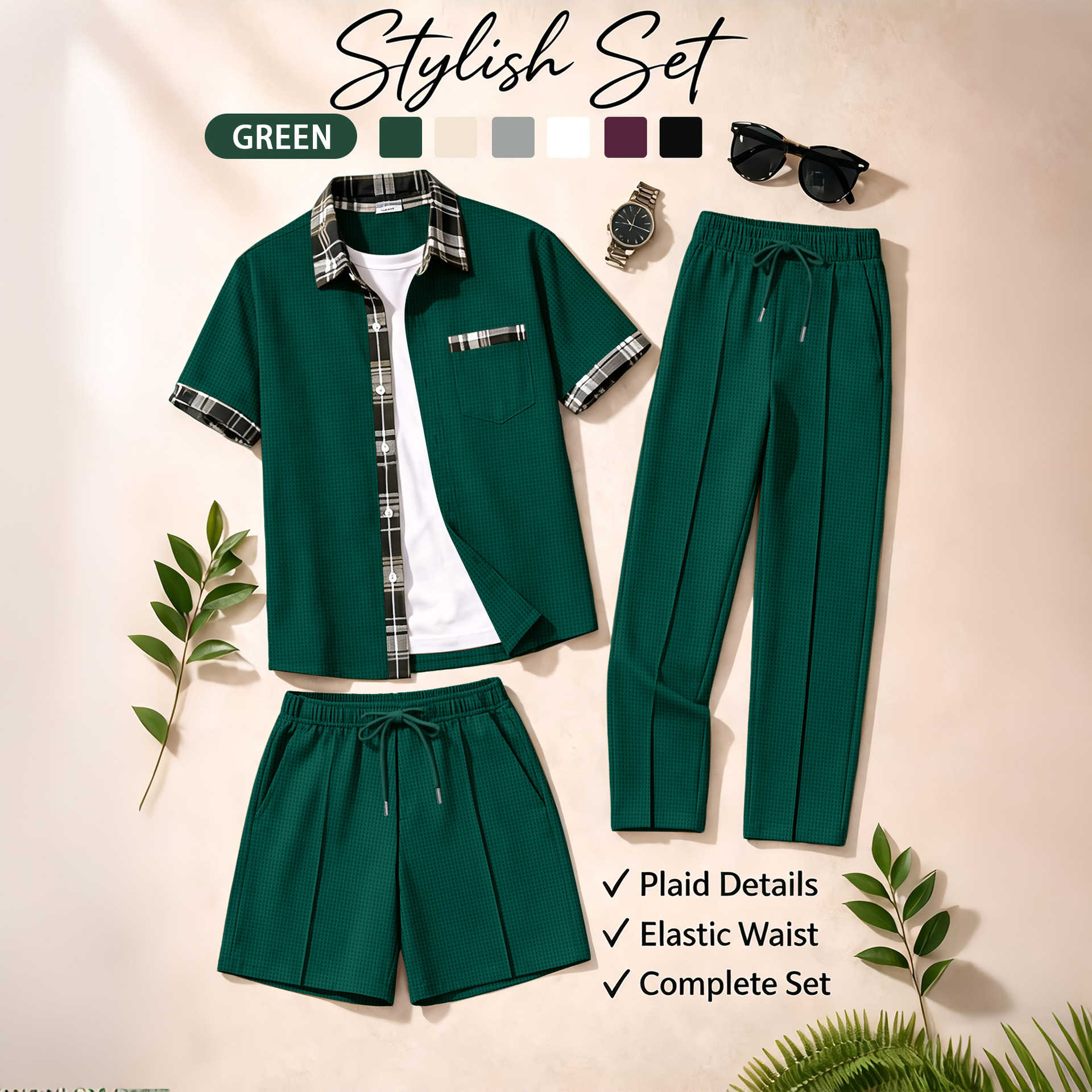 Men's 3 Piece Waffle Knit Trac - Summer Clothing Outfits review and price