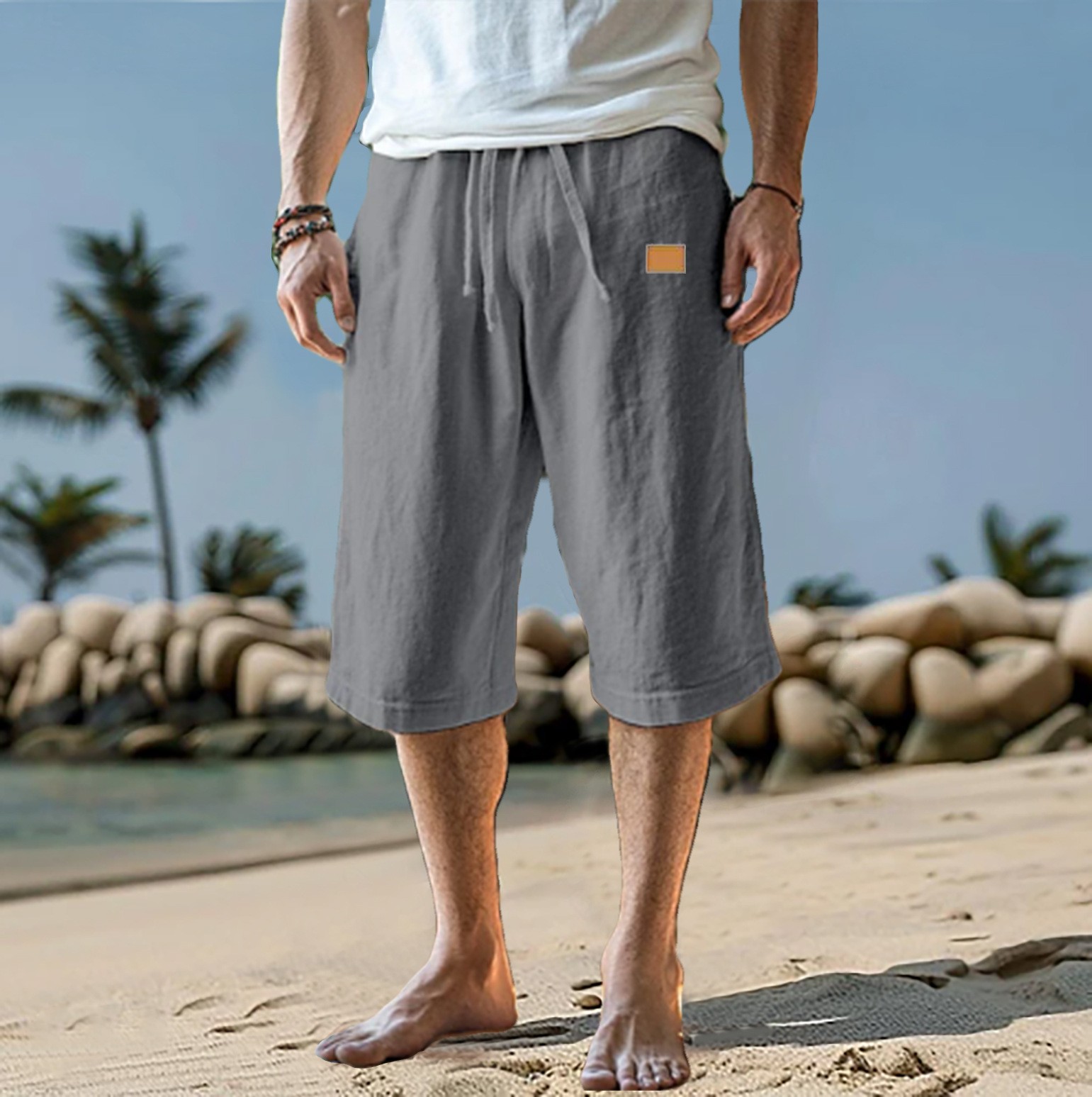 Men's Capri Summer Cotton and  - Linen Shorts Men review and price